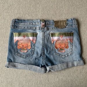 Industrial Cotton Embroidered Jean Shorts